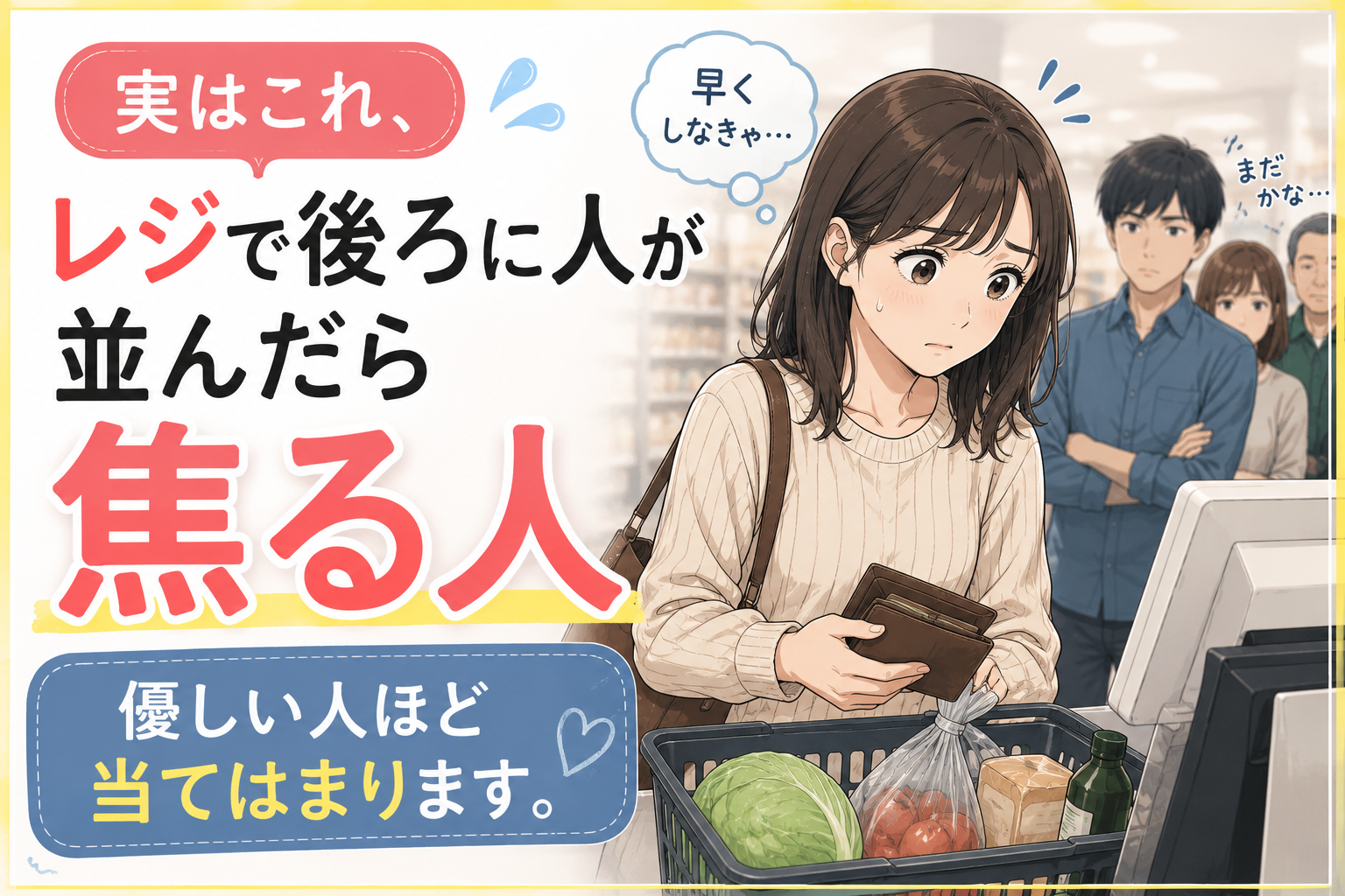 実はこれ、レジで後ろに人が並ぶと焦る人の心理です