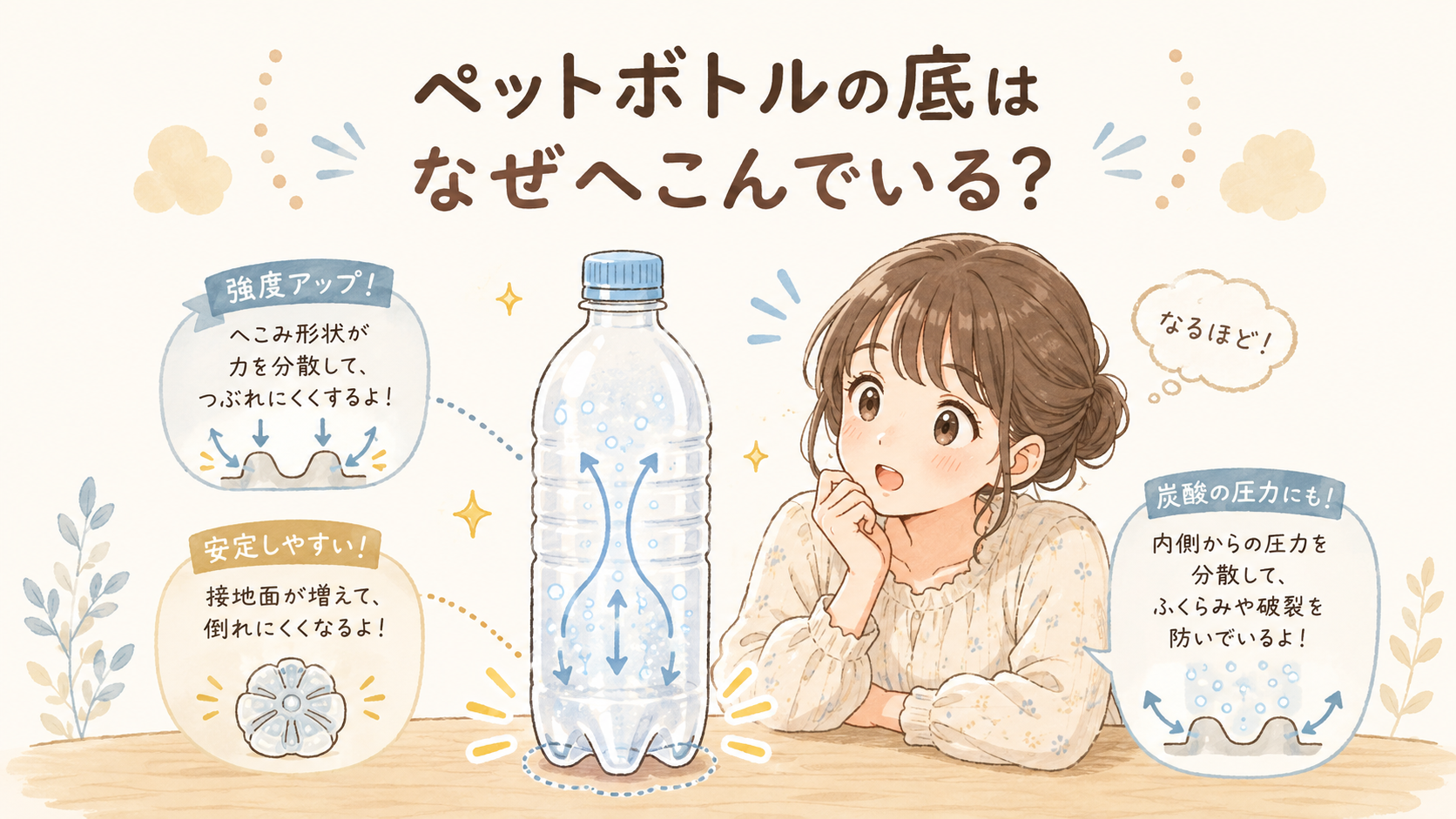 ペットボトルの底はなぜへこんでいる？ただのデザインじゃない意外な理由